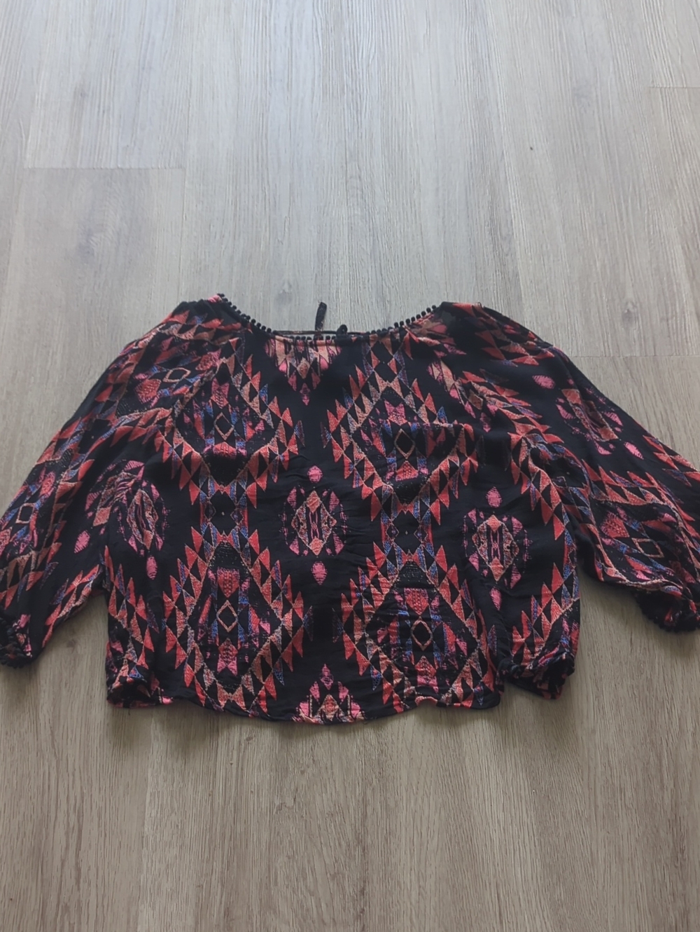 Oasis Black and Coral Geometric Off-Shoulder Crop Top
